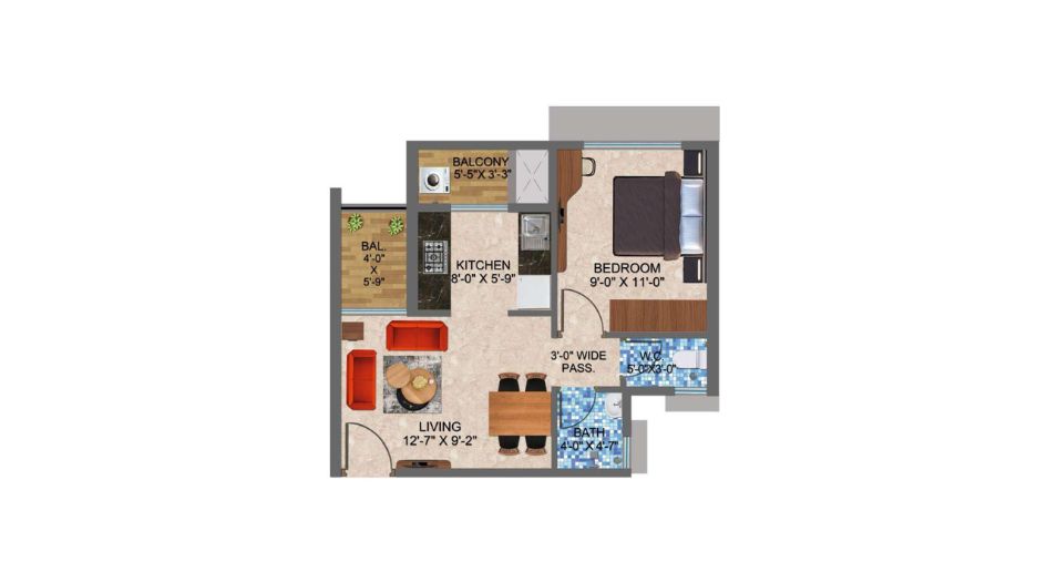 Arihant-Sports-City-Floor-Plan-1-BHK-Type-A-with-Terrace