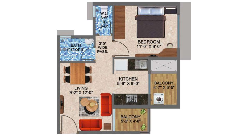 Arihant-Sports-City-Floor-Plan-1-BHK-Type-B-with-Terrace