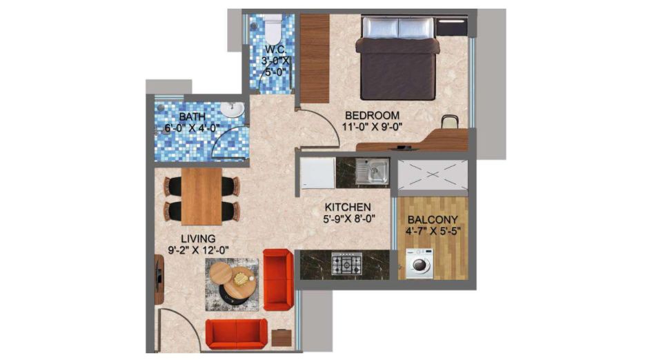 Arihant-Sports-City-Floor-Plan-1-BHK-Type-B