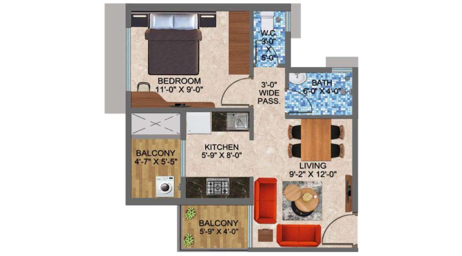 Arihant-Sports-City-Floor-Plan-1-BHK-Type-C-with-Terrace