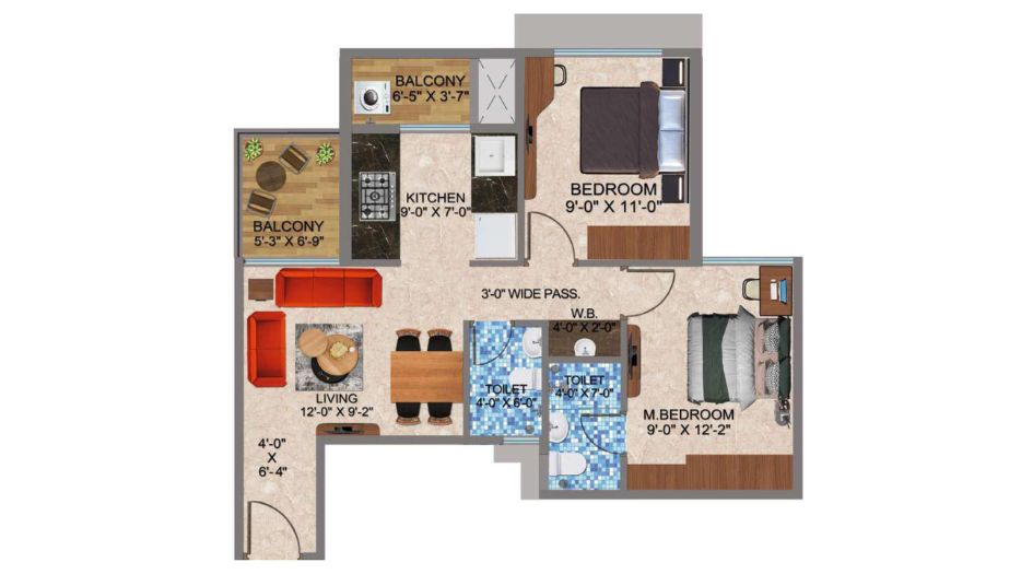 Arihant-Sports-City-Floor-Plan-2-BHK-Type-A-with-Terrace