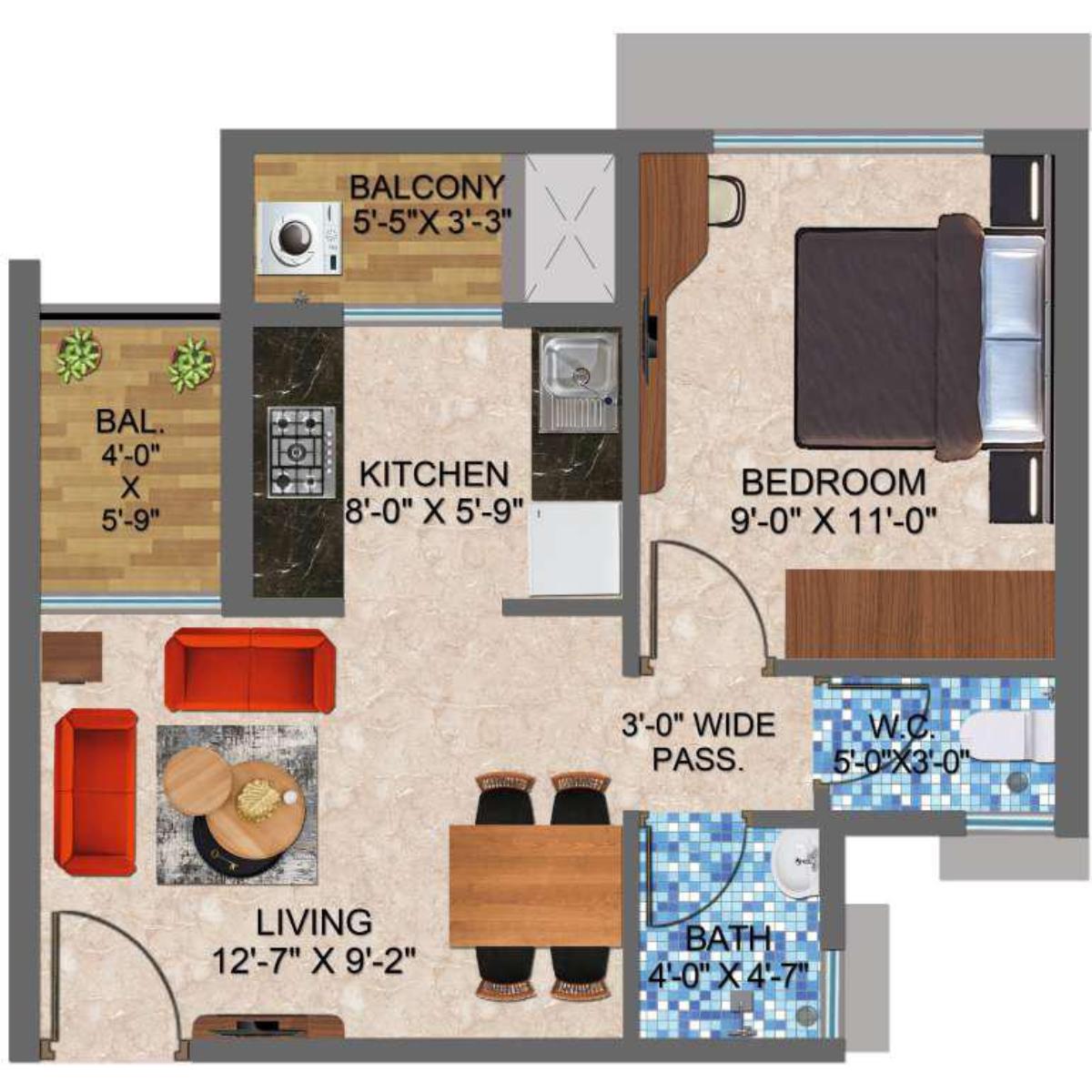 Arihant-Sports-City-Floor-Plan-1-BHK-Type-A-with-Terrace