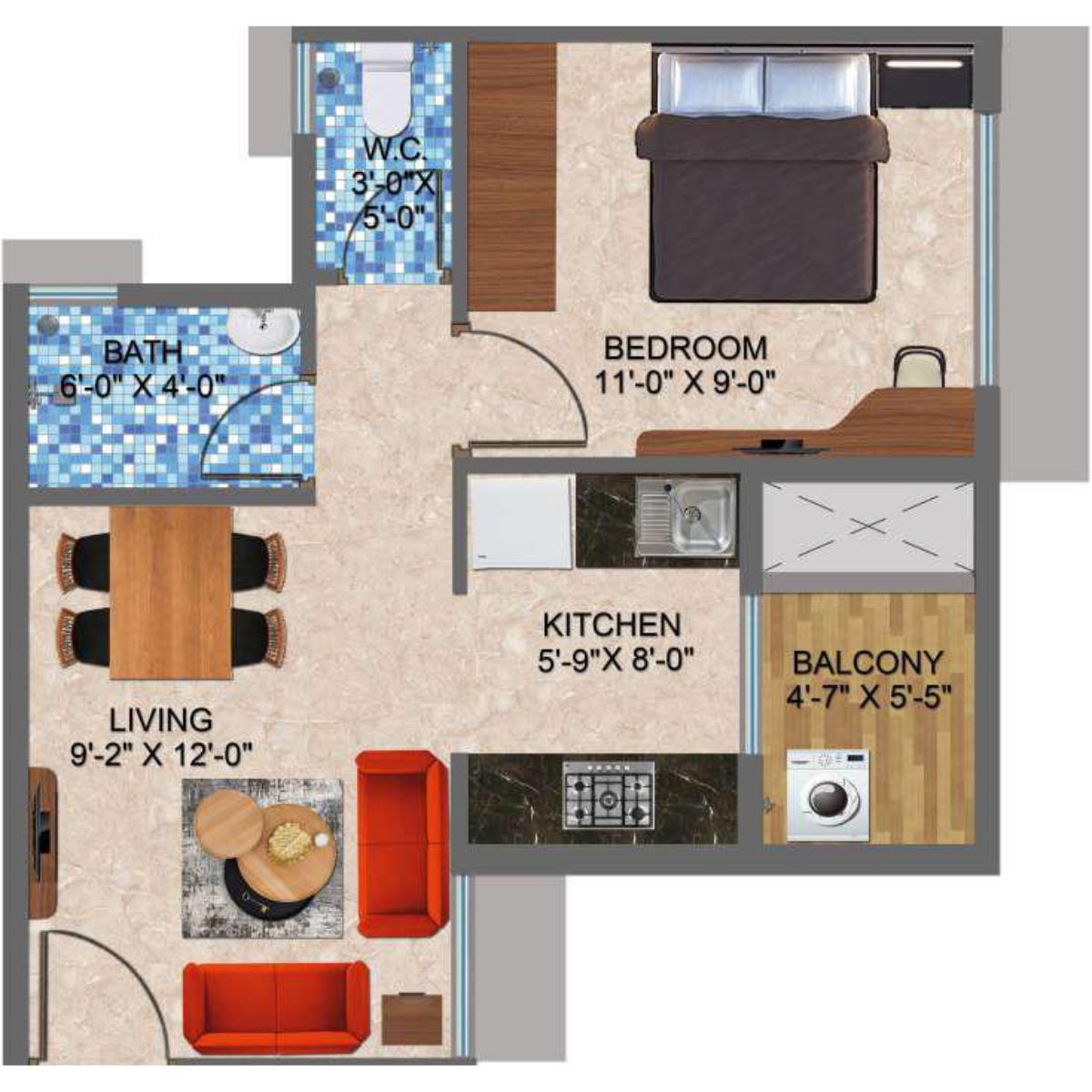 Arihant-Sports-City-Floor-Plan-1-BHK-Type-B