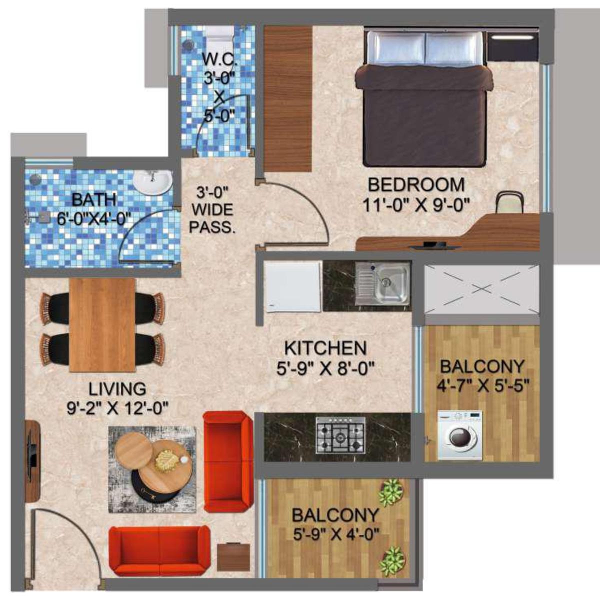 Arihant-Sports-City-Floor-Plan-1-BHK-Type-B-with-Terrace