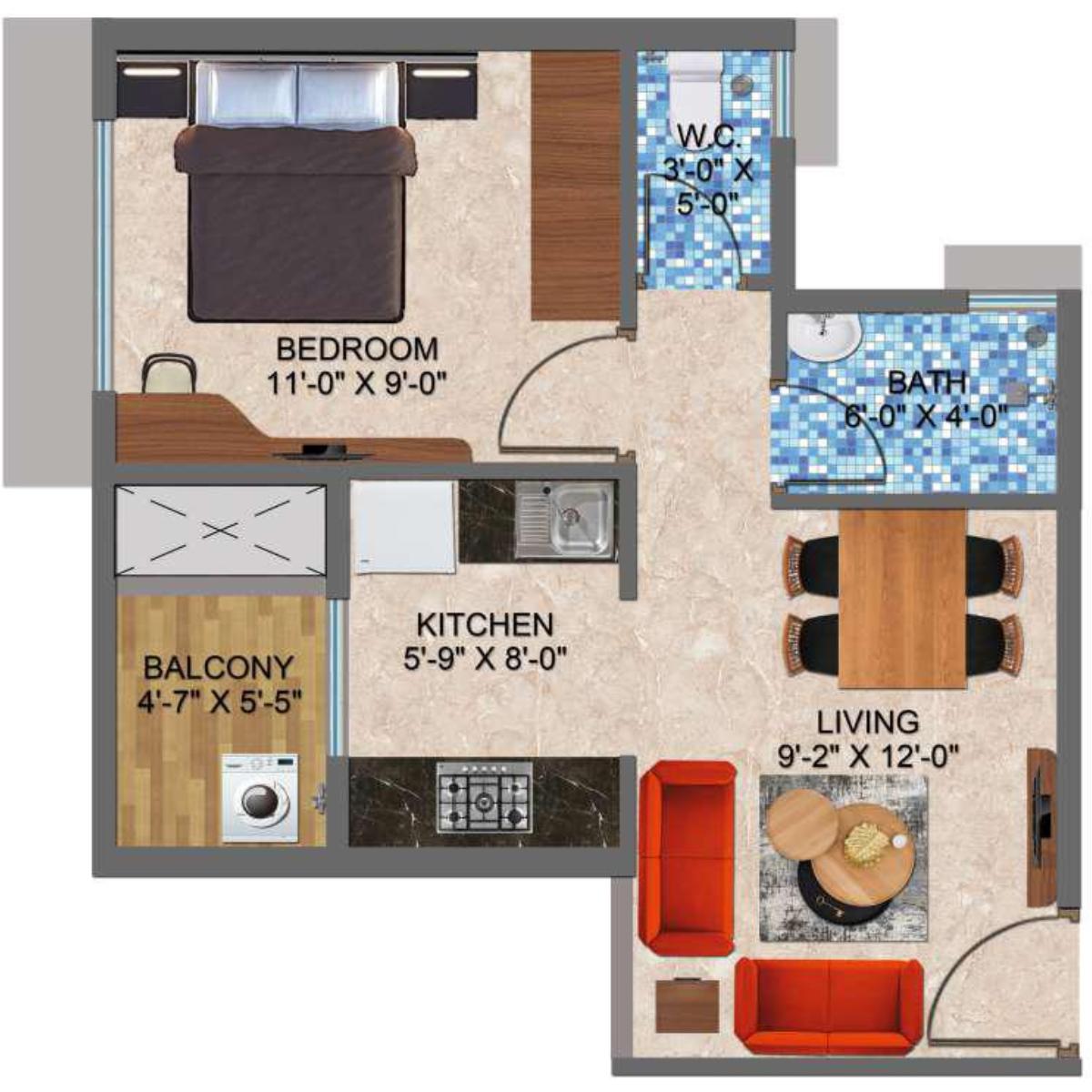 Arihant-Sports-City-Floor-Plan-1-BHK-Type-C