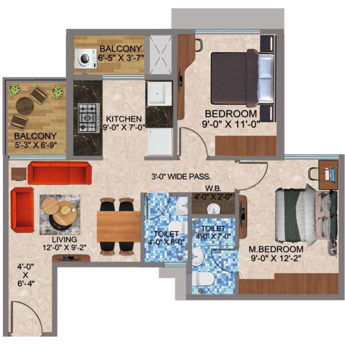 Arihant-Sports-City-Floor-Plan-2-BHK-Type-A-with-Terrace